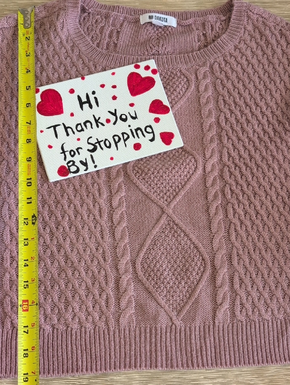 BB Dakota madden Fringe Out Dusty Rose Cable Knit Short Sleeve Sleeve Sweater L - Picture 10 of 10